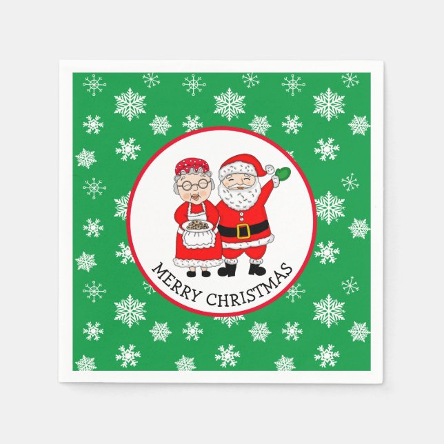 Mr and Mrs Claus, Santa Merry Christmas    Napkins (Front)