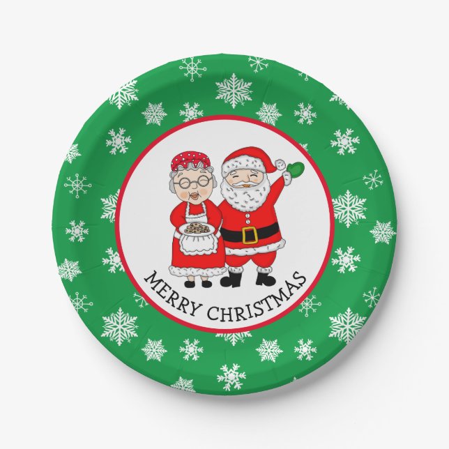 Mr and Mrs Claus, Santa Merry Christmas   Paper Plates (Front)