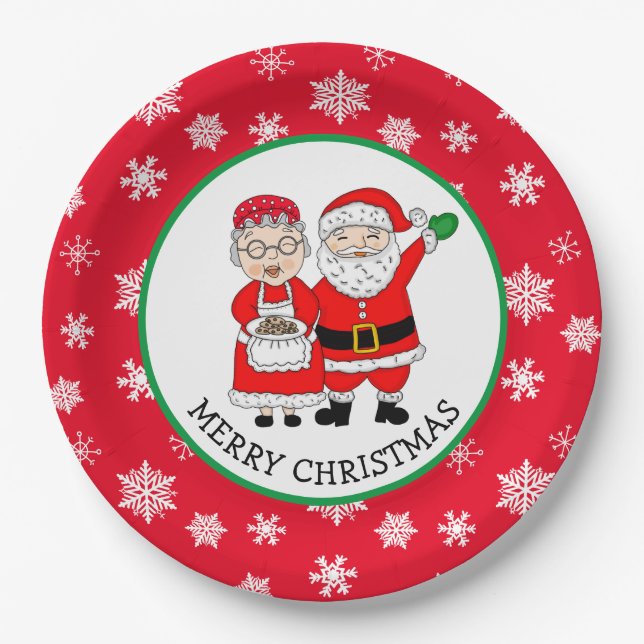 Mr and Mrs Claus, Santa Merry Christmas   Paper Plates (Front)