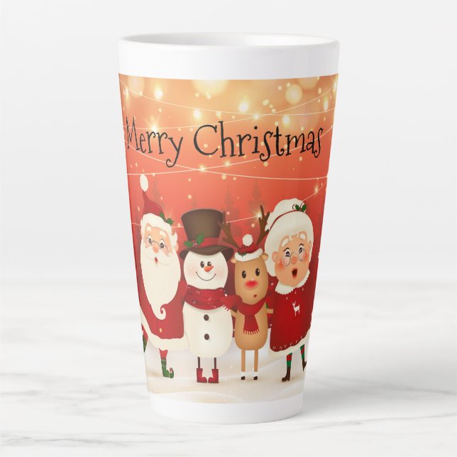 Mr and Mrs Claus Snowman and Rudolph Latte Mug (Front)