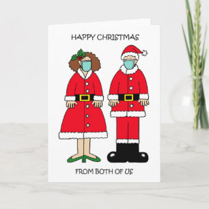 Mr and Mrs Claus Wearing Face Masks Holiday Card