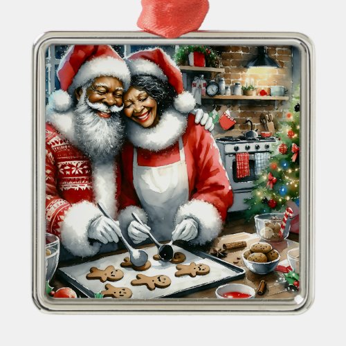 Mr and Mrs Clause Cute Christmas   Metal Ornament