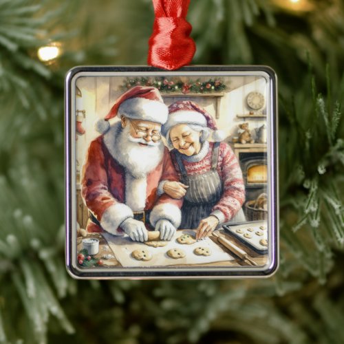 Mr and Mrs Clause Cute Christmas  Metal Ornament