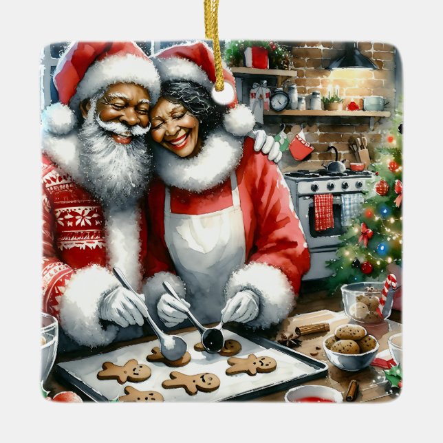 Mr and Mrs Clause Cute Christmas Personalized Ceramic Ornament (Front)