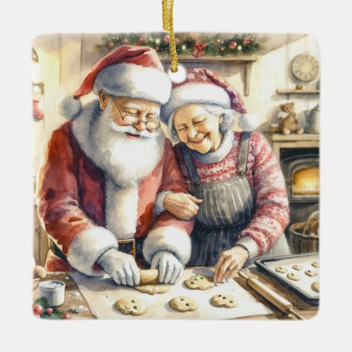 Mr and Mrs Clause Cute Christmas Personalized Ceramic Ornament