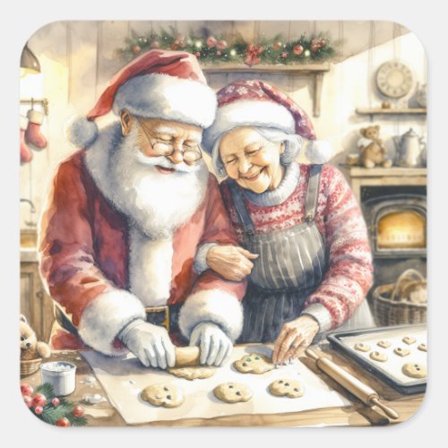 Mr and Mrs Clause Cute Christmas Square Sticker