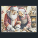 Mr and Mrs Clause Cute Christmas  Tissue Paper<br><div class="desc">Sweet vintage Mr and Mrs Santa Claus baking cookies in the kitchen. Cute ai art that gives you that nostalgic Christmas vibe.</div>