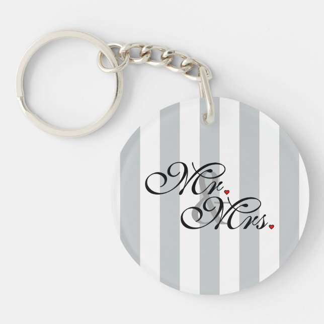 Mr. and Mrs. Click to Customize Color Stripes Keychain (Front)