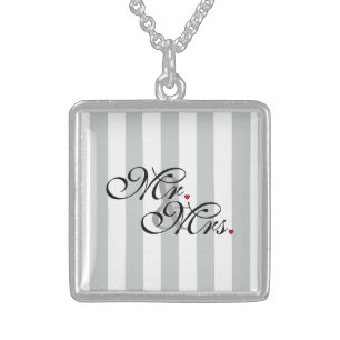 Mr. and Mrs. Click to Customize Color Stripes Sterling Silver Necklace