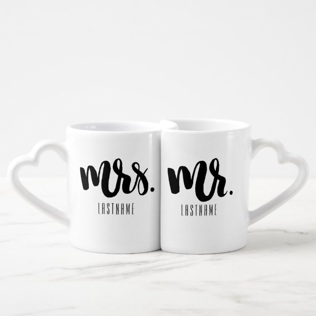 Mr. and Mrs. Connecting Heart Mugs (Front Nesting)