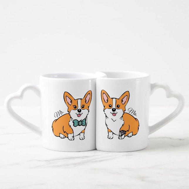 Mr. and Mrs. Corgi Coffee Mug Set (Front Nesting)