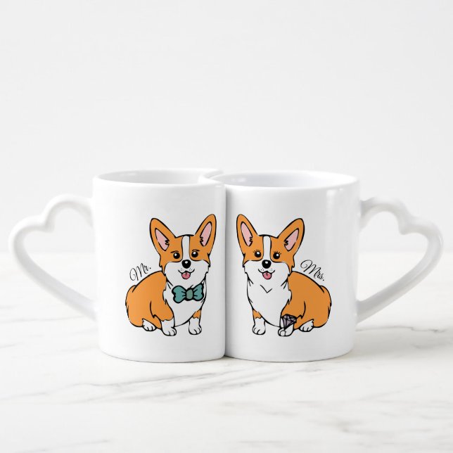 Mr. and Mrs. Corgi Coffee Mug Set (Back Nesting)