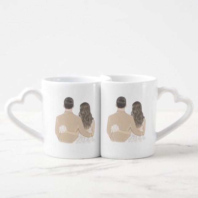 Mr and Mrs Couple Illustration Coffee Mug Set (Front Nesting)
