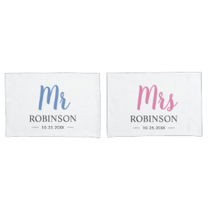 Mr and Mrs Couple Wedding Anniversary Husband Wife Pillow Case