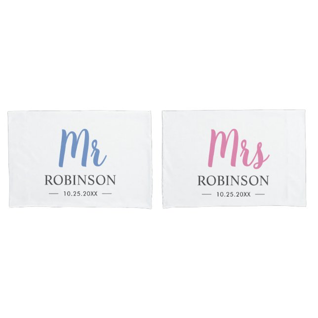 Mr and Mrs Couple Wedding Anniversary Husband Wife Pillow Case (Front-Set)