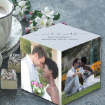 Mr and Mrs Custom 4 Wedding Photo Cube<br><div class="desc">Lovely wedding photo gift which you can personalize with 4 photos, the newylwed couple's last name and their wedding date. The photo template is set up ready for you to add 4 of your favorite photos around the sides of the cuble. The top face is a soft blue grey with...</div>