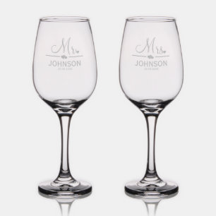 Mr. and Mrs. Custom Family Name Wedding Wine Glass
