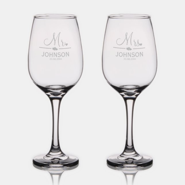 Mr. and Mrs. Custom Family Name Wedding Wine Glass (Glassware)