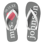 Mr. And Mrs. Custom Text Honeymoon With Heart Flip Flops at Zazzle
