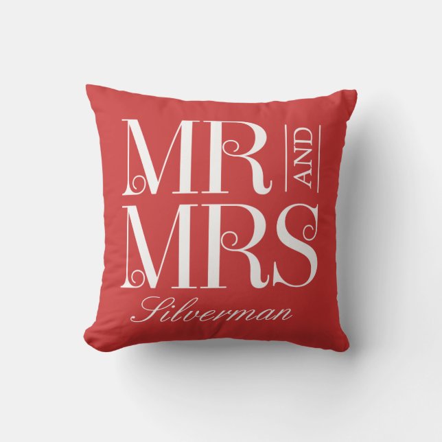 Mr and Mrs Custom Wedding Throw Pillow (Front)