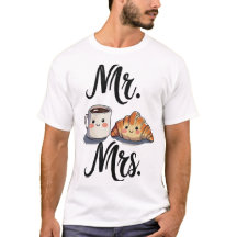 Mr. and Mrs. Cute Coffee and Croissant Couple Desi