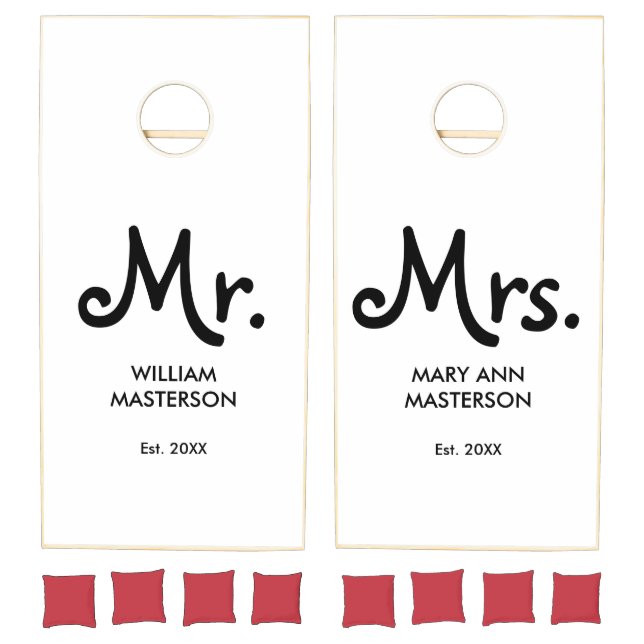 Mr and Mrs  Date Black and White Wedding Cornhole Set (Set)
