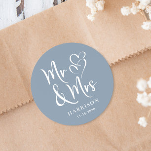 Mr And Mrs Dusty Blue Wedding Classic Round Sticker
