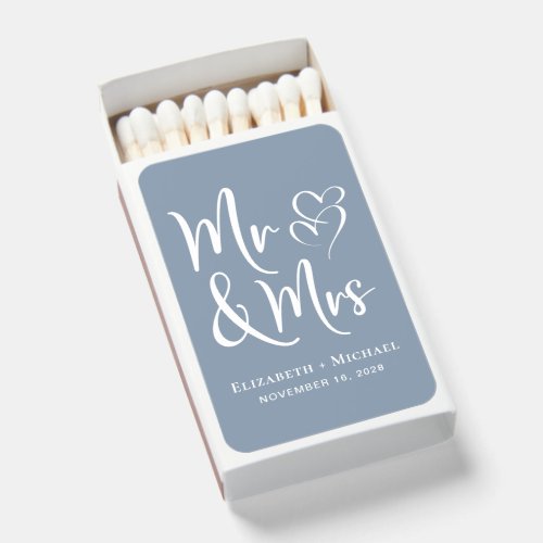 Mr and Mrs Dusty Blue Wedding Favor Matchboxes