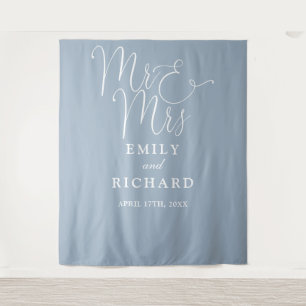 Mr And Mrs Dusty Blue Wedding Photo Backdrop