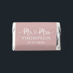 Mr and Mrs Dusty Rose Heart Script Custom Wedding Hershey's Miniatures<br><div class="desc">Elegant custom wedding Hershey's Chocolate Miniatures candy favors include a modern and minimal "Mr and Mrs" design in heart calligraphy script featuring a monogram of the married couple's last name and wedding date in stylish text that can be personalized. The back includes a simple and sweet thank you message to...</div>