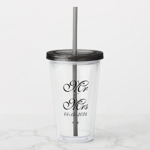 Mr and Mrs Elegant Black Script Customized Wedding Acrylic Tumbler
