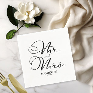 Mr. and Mrs. - Elegant Black Script Wedding Napkins