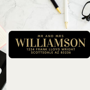 Mr and Mrs Elegant Black Wedding Return Address Label