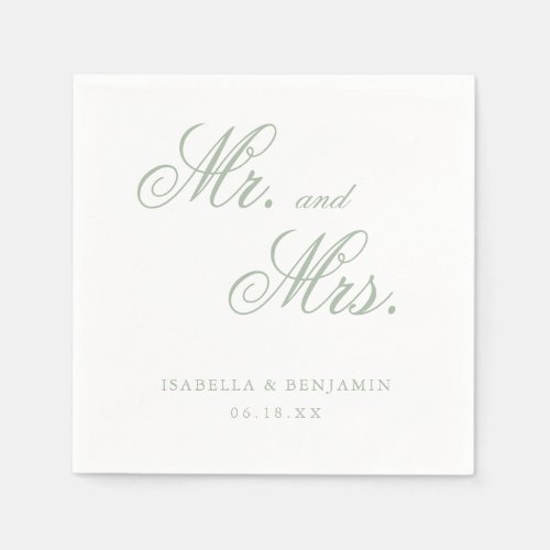 Mr and Mrs Elegant Formal Green Sage Wedding Napkins