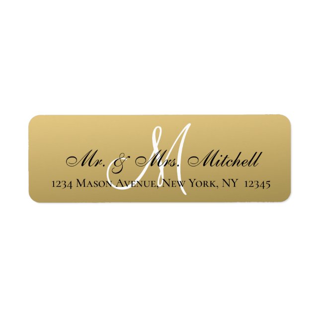 Mr and Mrs Elegant Gold Black Monogram Wedding  Label (Front)
