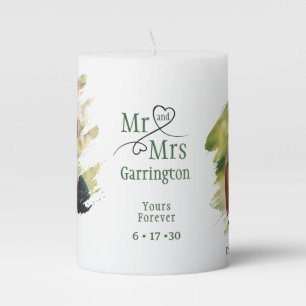 Mr and Mrs Elegant Heart Typography Photo Keepsake Pillar Candle