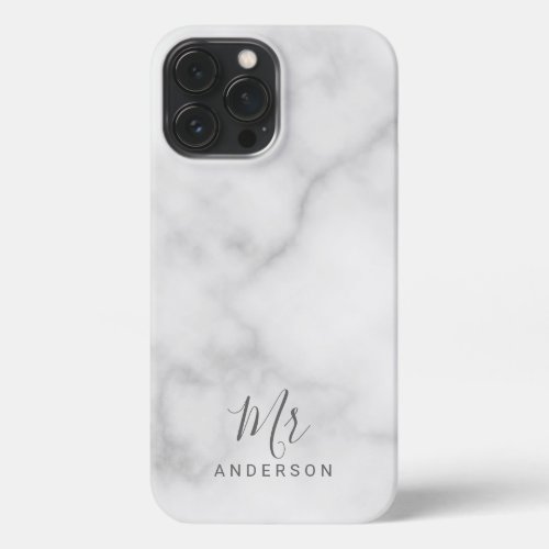 Mr and Mrs  Elegant Marble Modern Script iPhone C iPhone 13 Pro Max Case