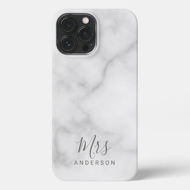 Mr and Mrs | Elegant Marble Modern Script iPhone Case (Back)