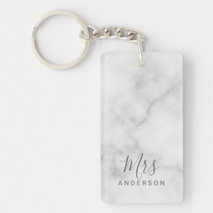 Mr and Mrs Elegant Marble Modern Script Wedding Keychain