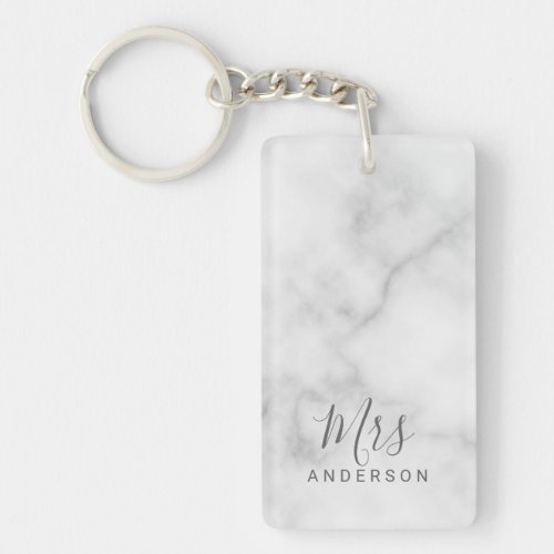 Mr and Mrs  Elegant Marble Modern Script Wedding Keychain