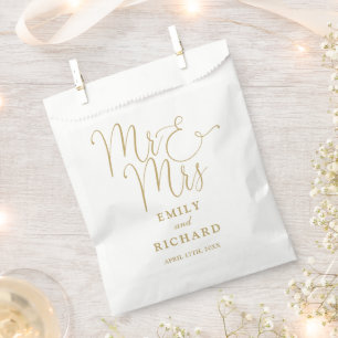 Mr And Mrs Elegant Modern Chic Gold Wedding Favor Bag