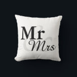 Mr and Mrs | elegant modern matching couple Throw Pillow<br><div class="desc">"Mr and Mrs" Matching couple gift with elegant modern black and white design. Perfect for • Lovers/Couple • Newlywed • Wedding anniversary • Bride and Groom Sweetheart Table Click on the customize it button to personalize the design by choosing the background color you like and even add your own text....</div>