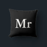 Mr and Mrs | elegant modern matching couple Throw Pillow<br><div class="desc">"Mr and Mrs" Matching couple gift with elegant modern black and white design. Perfect for • Lovers/Couple • Newlywed • Wedding anniversary • Valentine's day • ฺBride and Groom Sweetheart Table Click on the customize it button to personalize the design by choosing the background color you like and even add...</div>