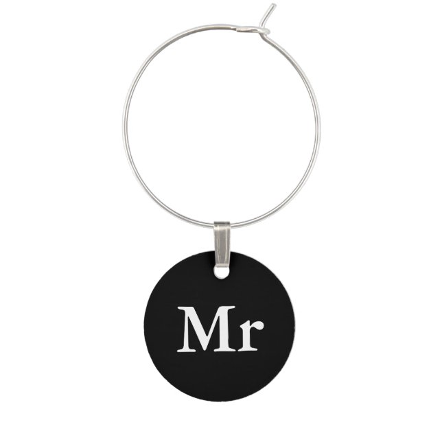 Mr and Mrs | elegant modern matching couple Wine Charm (Front)