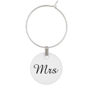 Mr and Mrs elegant modern matching couple Wine Glass Charm