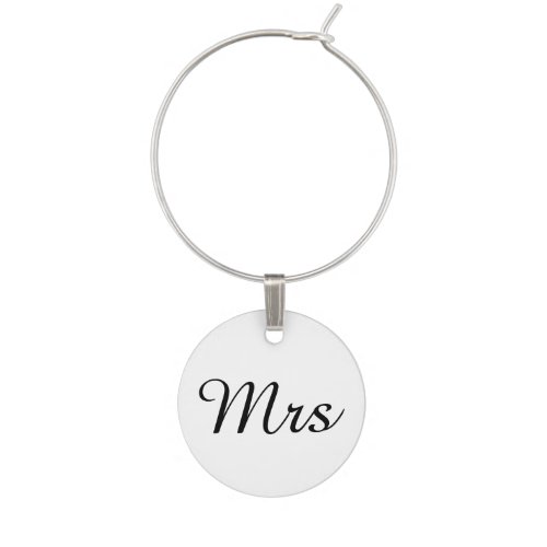 Mr and Mrs  elegant modern matching couple Wine Glass Charm