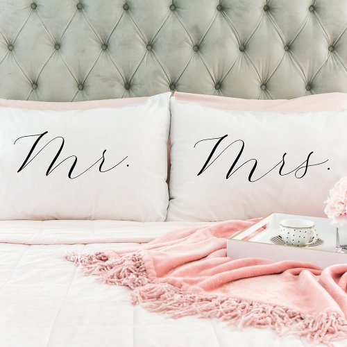 Mr and Mrs Elegant Romantic Script Pillow Case