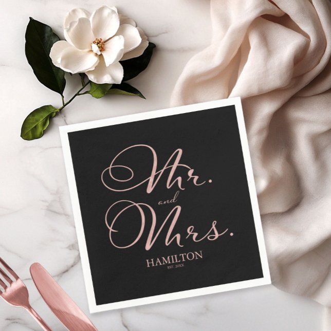 Mr. and Mrs. Elegant Rose Gold Foil Wedding Napkins (Creator Uploaded)