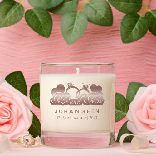 Mr and Mrs Elegant Rose Gold newlywed typography Scented Candle