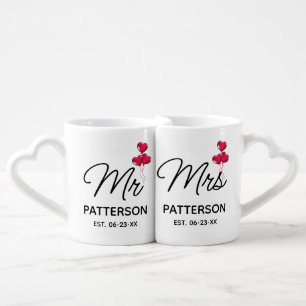 Mr and Mrs Elegant Script Custom Wedding Monogram Coffee Mug Set